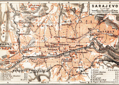 Map of Sarajevo from 1905 with railway line towards Pale. © public domain