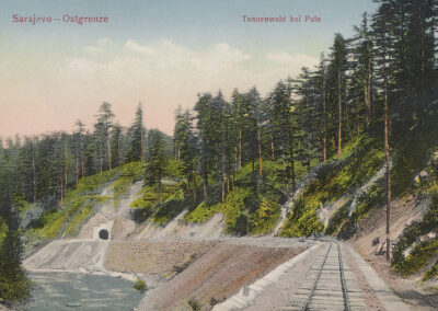 Albert Thier, The western portal of the tunnel No. 10 west of Pale during construction of the railway line Sarajevo - Pale, old postcard. © public domain