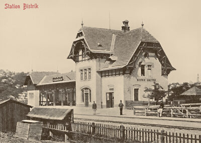 Albert Thier, Narrow-gauge railway station Bistrik on the Eastern line Sarajevo-Pale, old postcard. © public domain